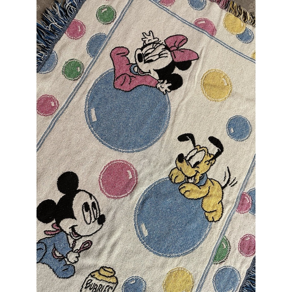 Vintage Disney Babies Tapestry Throw Blanket Mickey Minnie Pluto 44x32 Colorful - Picture 3 of 9